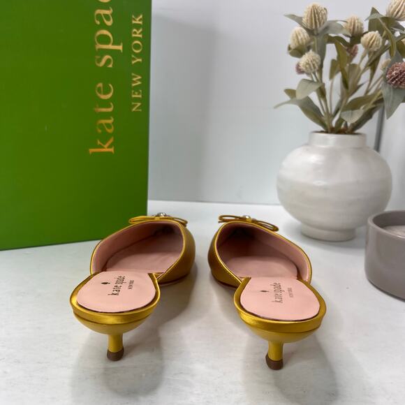 Kate Spade Darlene Satin Crystal/Bow Kitten Heel Mule Roasted Maze Women 8.5B - Picture 3 of 11
